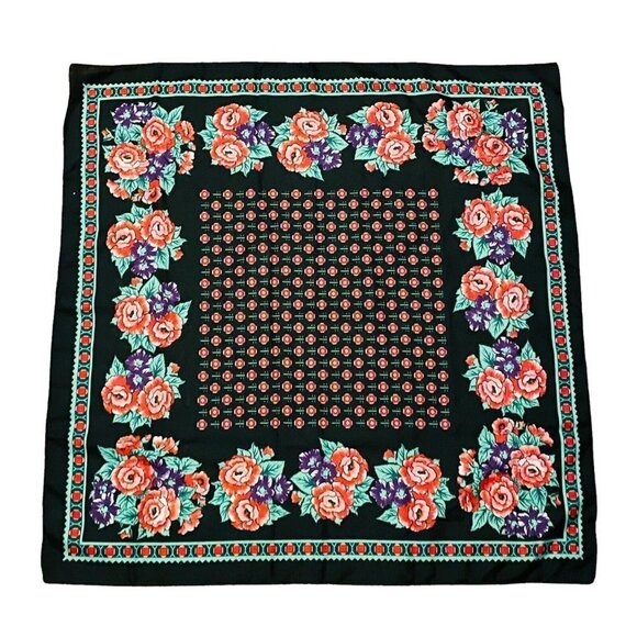 Vintage Handkerchief Hankie Bandana 30x30” Big Square Italy Flower Spring Summer - Picture 1 of 10